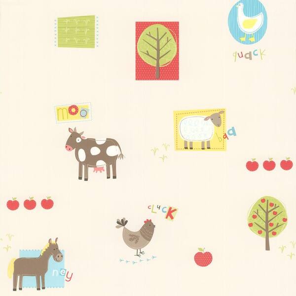 Brewster On The Farm Red Patchwork Farm Wallpaper