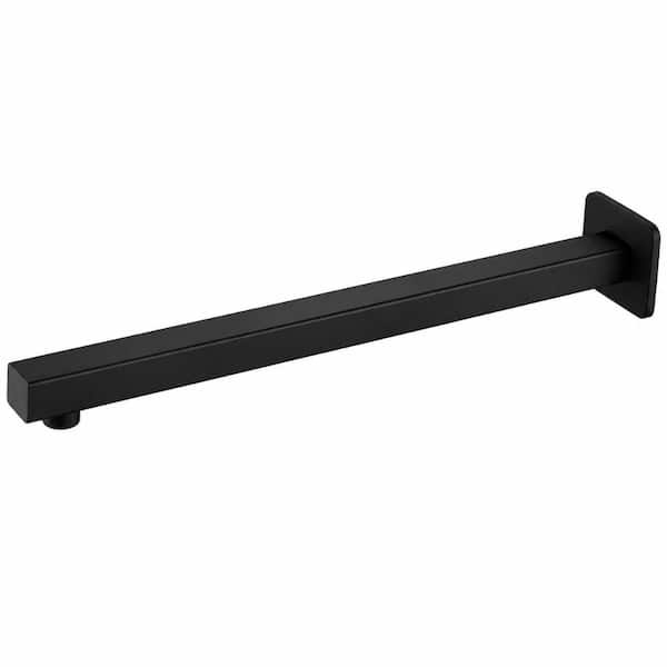 16 in Stainless Steel Replacement Shower Arm with Flange, Square Straight Wall Mount Extension, Matte Black