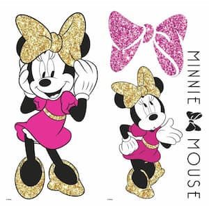 5 in. x 11.5 in. 4-Piece Minnie Mouse Peel and Stick Wall Decals with Glitter