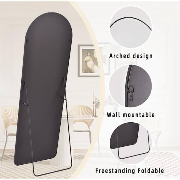 XRAMFY 26 in. W x 71 in. H Arched Silver Aluminum Alloy Framed Full Length Mirror Standing Floor Mirror OMACSC2671-SR