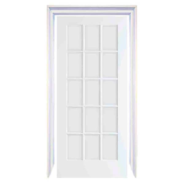 80 in. H x 36 in. W 15-Lite Glass Interior French White Solid Core Wood Slab with Jamb Kit