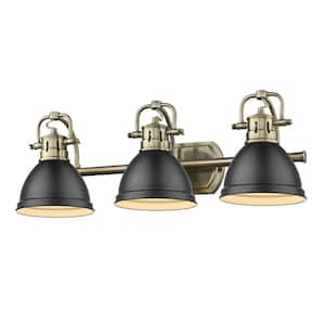 Duncan 3-Light Aged Brass Bath Light with Matte Black Shade