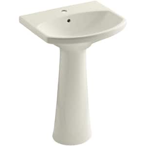 Cimarron Single Hole Vitreous China Pedestal Combo Bathroom Sink with Overflow Drain in Biscuit with Overflow Drain