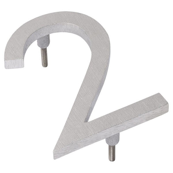 Montague Metal Products 10 in. Brushed Aluminum Floating or Flat Modern House Number 2
