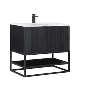 Terra 36 in. W x 22 in. D x 34 in. H Single Sink Freestanding Bath Vanity in Midnight Black with White Quartz Top