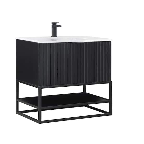 BEMMA Terra 36 in. W x 22 in. D x 34 in. H Single Sink Freestanding Bath Vanity in Midnight Black with White Quartz Top