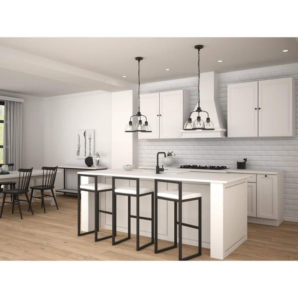 Progress Lighting Pelzer 3-Light Matte Black Chandelier with Clear Glass Shades