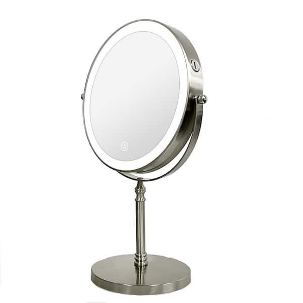 Unbranded 8 in. W x 8 in. H Round Framed Dimmable LED Lighted Makeup Double Sided Vanity Mirror in Gold