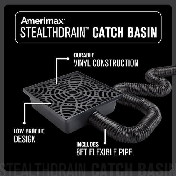 Amerimax Home Products - Stealth Drain 12 in. Black Vinyl Catch Basin Downspout Extension Kit