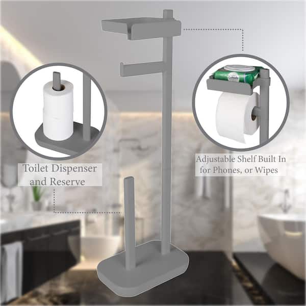 Delta Freestanding Toilet Paper Holder with Shelf and Reserve in