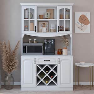 Galiano 73 in. Pantry White Buffet with Wine Rack Drawer and Hutch