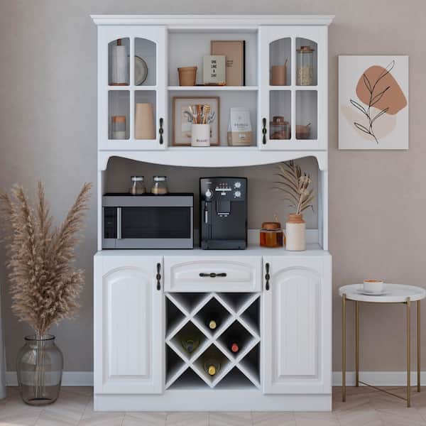 LIVING SKOG Galiano 73 in. Pantry White Buffet with Wine Rack Drawer and Hutch