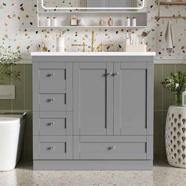Virubi 35 in. Freestanding Bath Vanity Cabinet without Top in Gray