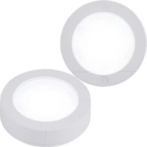 Battery Operated Touch Activated White LED Puck Light (2-Pack)