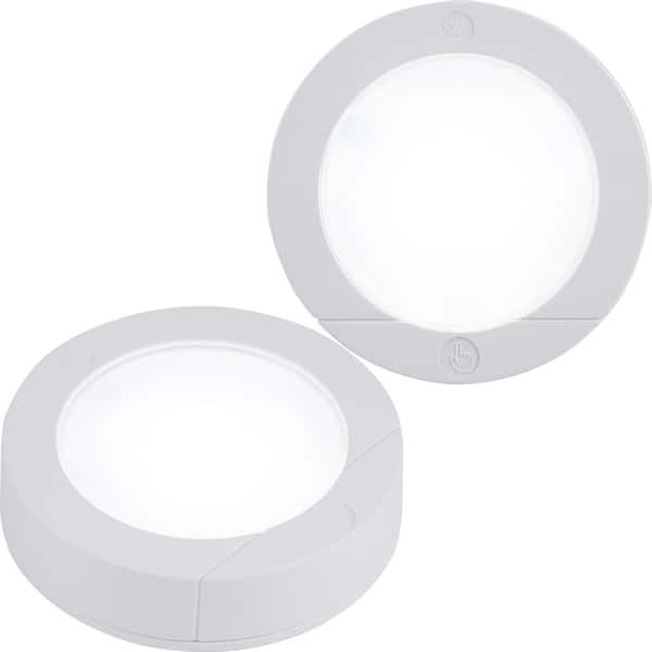 GE Battery Operated Touch Activated White LED Puck Light (2-Pack)