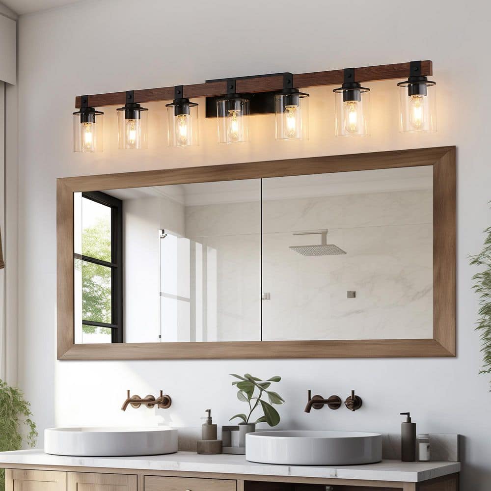 ◆TOSO◆ウッドブラインド◆W1390×H1250◆O-2505BL29◆ FEKZO 50 in. 7-Light Rustic Black Vanity Light Industrial Bathroom