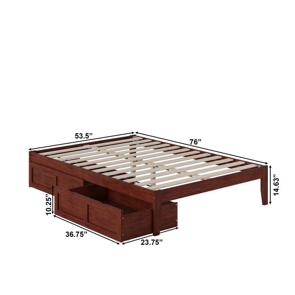 Walnut Full Platform Bed with USB Charger and Storage Drawers