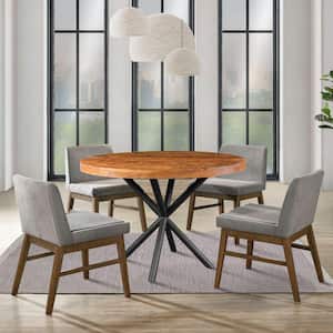 48 in. Round Natural Brown and Black Mango Wood Top Handcrafted Dining Table with Iron Crisscrossed Legs (Seats 4)
