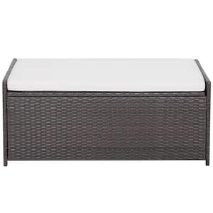 34 Gallon Mix Brown Rattan Outdoor Storage Bench with Seat Cushion and Zippered Liner