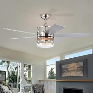 52 in. Farmhouse Indoor/Outdoor Satin Nickel Standard 3-Speeds Ceiling Fan with Light and Remote