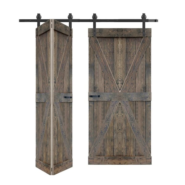 ISLIFE K Style 48 in. x 80 in. (12 in. x 80 in. x 4 Panels) Smoky Gray Solid Wood Bi-Fold Door W/ Hardware Kit -Assembly Needed