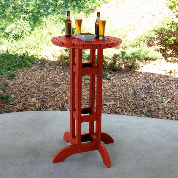 Highwood Rustic Red 24 in. Recycled Plastic Round Bar Dining Table