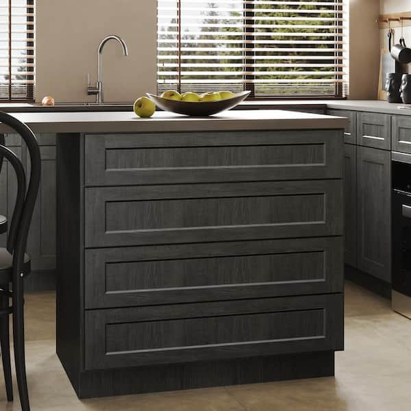 Hausvita 36 in. W x 24 in. D x 34.5 in. H in Shaker Charcoal Plywood Ready to Assemble Kitchen Base Cabinet with 4 Drawers