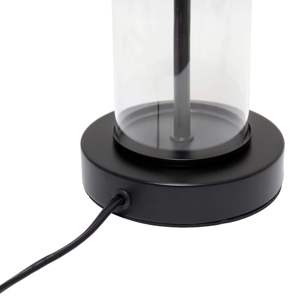 Black Metal and Clear Glass Table Lamp with Fabric Shade