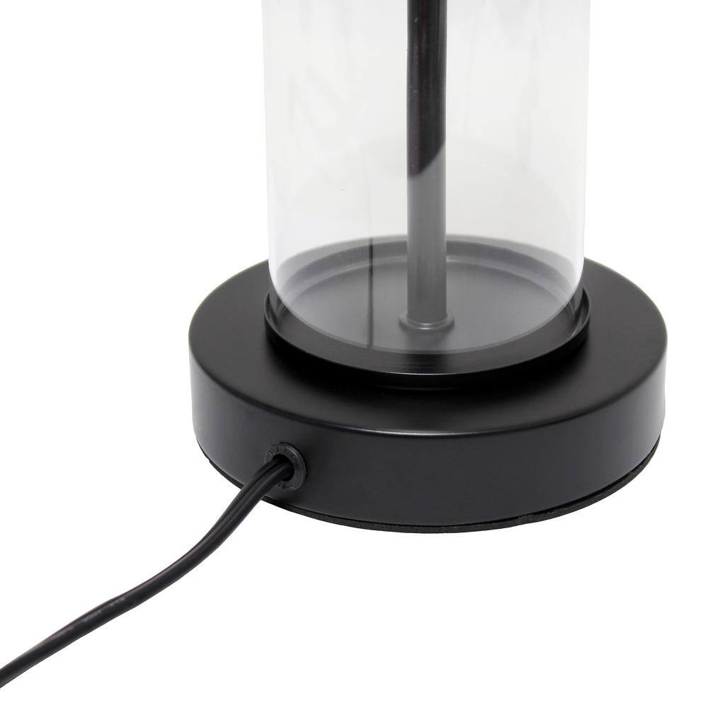 Black Metal and Clear Glass Table Lamp with White Fabric Shade