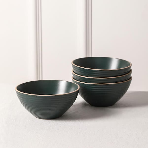 STONE LAIN Lauren 32-Piece Dark Green Stoneware Full Set (Service