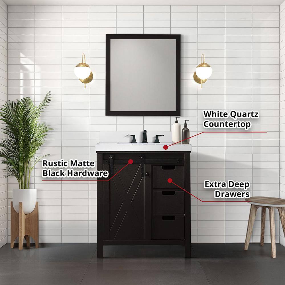 Marsyas 30" Brown Vanity with White Quartz Top and Mirror