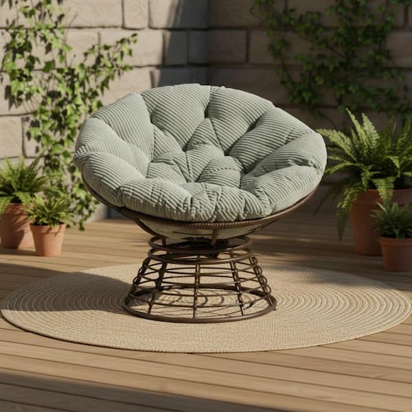 JPJPUU Outdoor Rattan 360° Swivel Chair with Soft Light Green