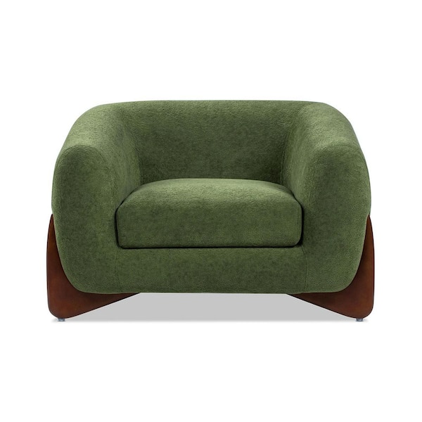 Alpine 44 in. Shelter Arm Modern Scandinavian Minimalist Fleeced Teddy Fabric Living Room Accent Arm Chair in Moss Green