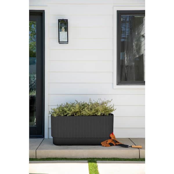 Demi Extra Large Black Plastic Rectangular Long Planter with Drainage Holes (10 in. L x 30 in. W x 14.25 in. H)