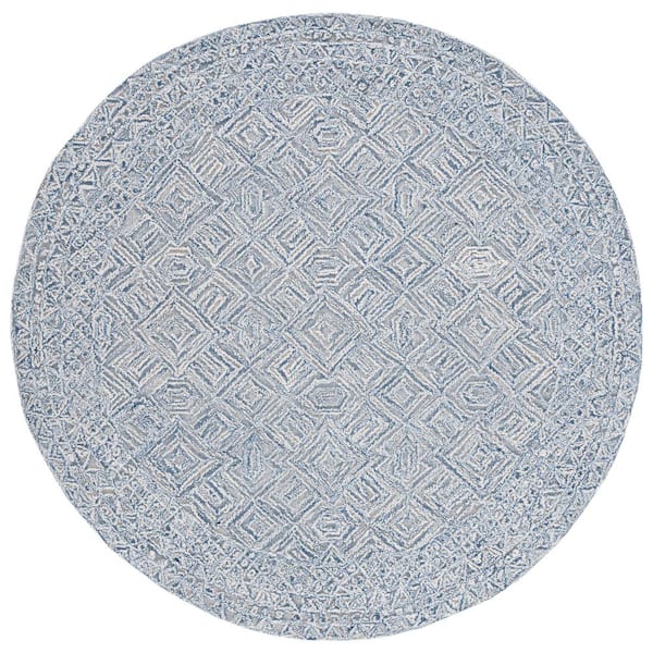 SAFAVIEH Textual Blue/Ivory 6 ft. x 6 ft. Abstract Border Round Area Rug