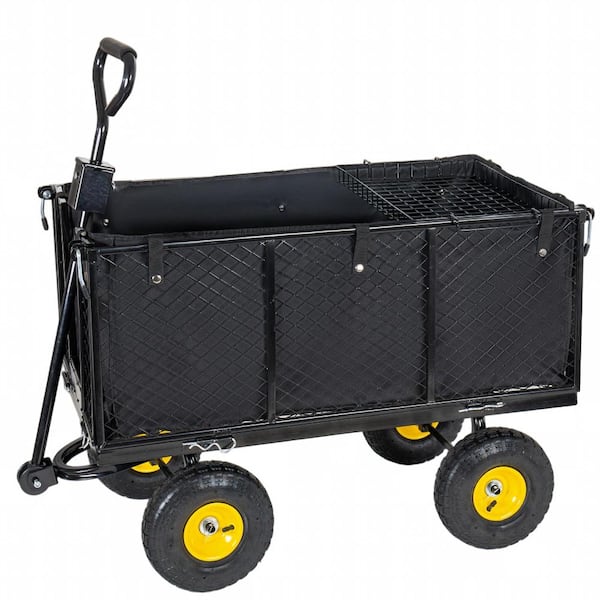 6 cu. ft. Steel 3-in-1 Utility Wagon Garden Cart with Removable Liner & Side Panels & Mesh Tray in Black