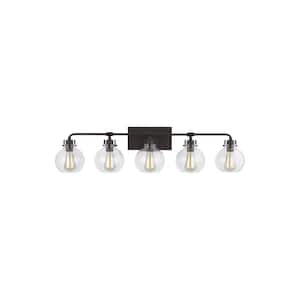 Clara 40 in. 5-Light Oil Rubbed Bronze Vanity Light Clear Seeded Glass Shades
