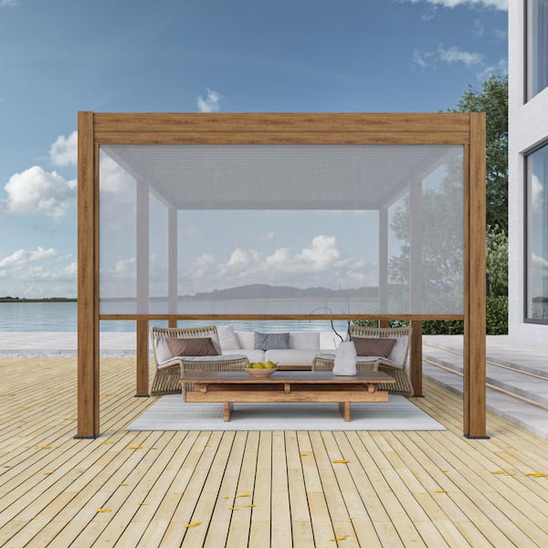 JOYESERY 12 ft. Outdoor Shade Pull Down Privacy Screen for Pergola Accessories, UV Resistant Guard, Wood Grain