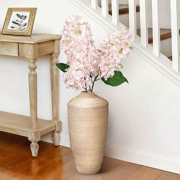 LIVING LUXURY 34 in. Deluxe Light Pink Artificial Cone Hydrangea Flower Stem Spray (Set of 2)