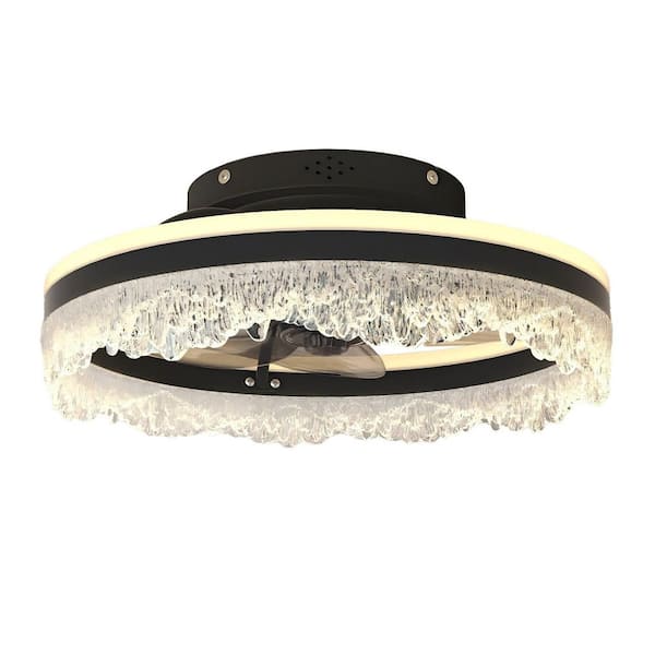 Virella 16 in. LED Indoor Black Crystal Bladeless Low Profile Ceiling Fan Flush Mount Smart App Remote Control, Dimmable