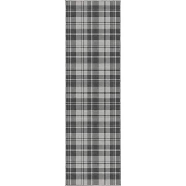 Well Woven Dark Grey 2 ft. 3 in. x 7 ft. 3 in. Runner Apollo Plaid Farmhouse Geometric Area Rug