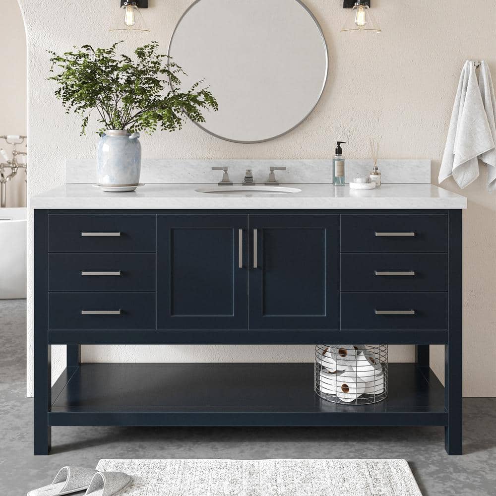 Magnolia Midnight Blue 61" Single Sink Vanity with Marble Top