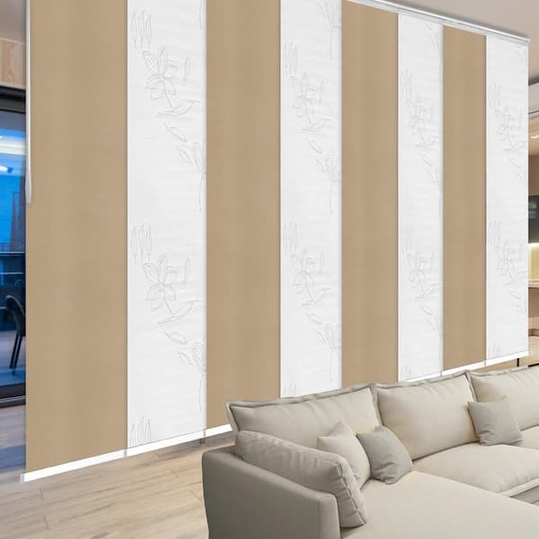 EMOH Kalinda 130 in. - 175 in. W x 94 in. L Adjustable 8- Panel White Double Rail Panel Track with 23.5 in. Slates