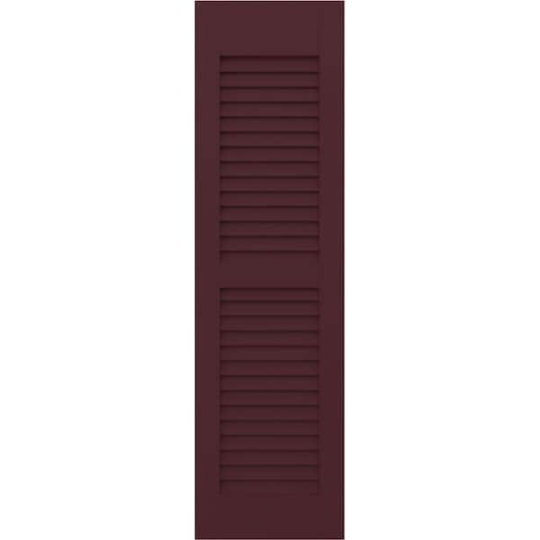 Ekena Millwork Americraft 12 in. W x 64 in. H 2-Equal Louver Exterior Real Wood Shutters Per Pair in Wine Red