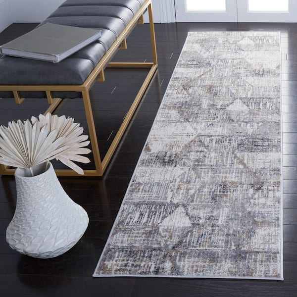 Shivan 2 ft. x 8 ft. Ivory/Gray Diamond Distressed Abstract Runner Rug