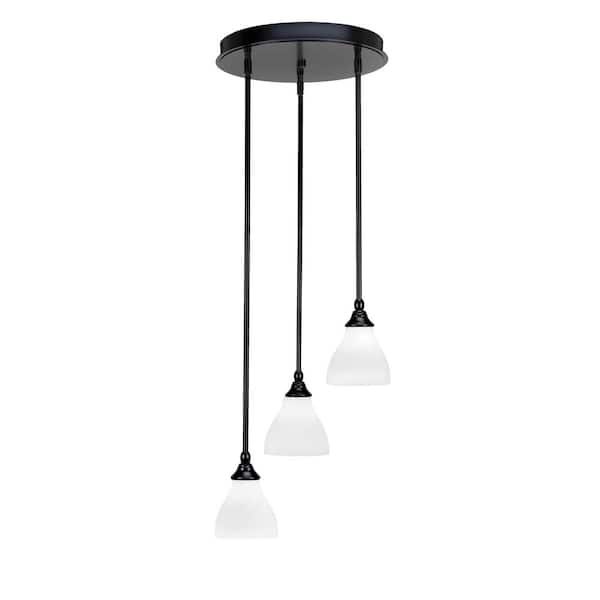 Unbranded Villa 60-Watt in. 3 Light Matte Black Stem Pendant Light with 6.25 in. White Marble Glass Shade, No bulbs included