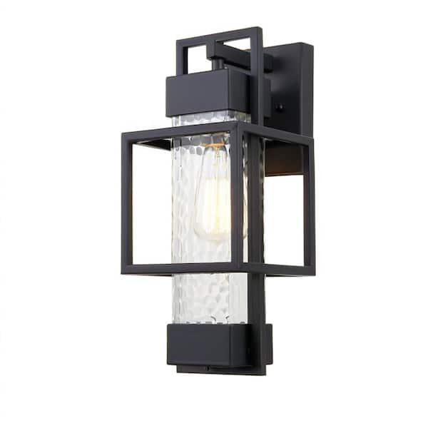 1-Light Matte Black Outdoor Wall Lantern Sconce with Clear Glass, T10 LED Bulbs Included(2-Pack)