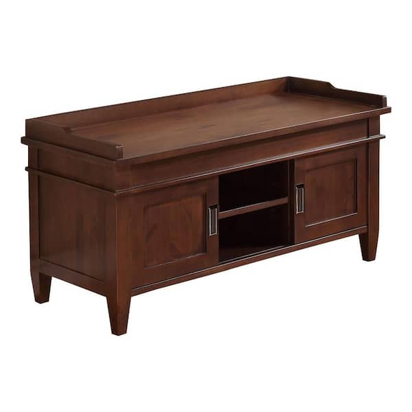 Simpli Home Carlton Collection Entryway Storage Bench in Dark Tobacco Brown