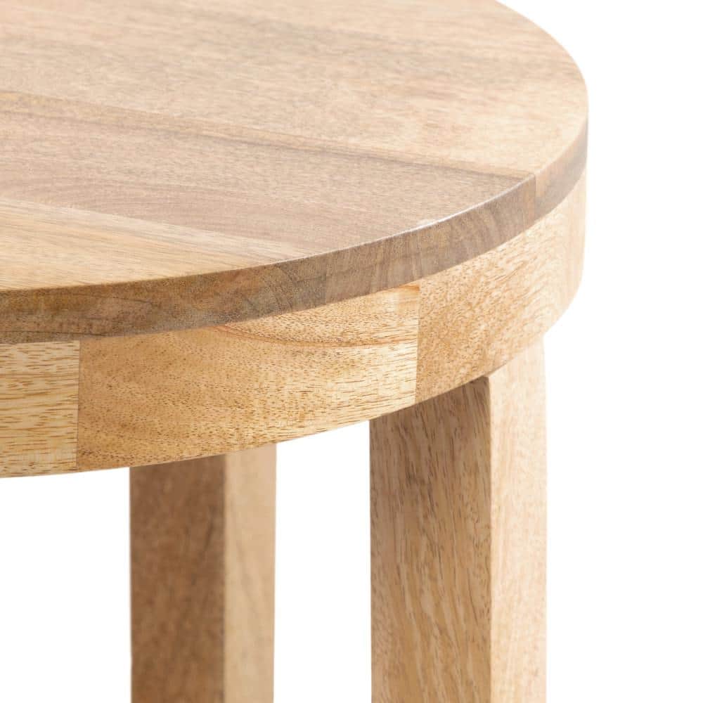 Natural Mango Wood Round Two-Tier Side Table, 16x16x24