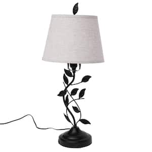 23.62 in. 1-Light Black Vintage Task & Reading Desk Lamp with USB Port and Linen Lampshade
